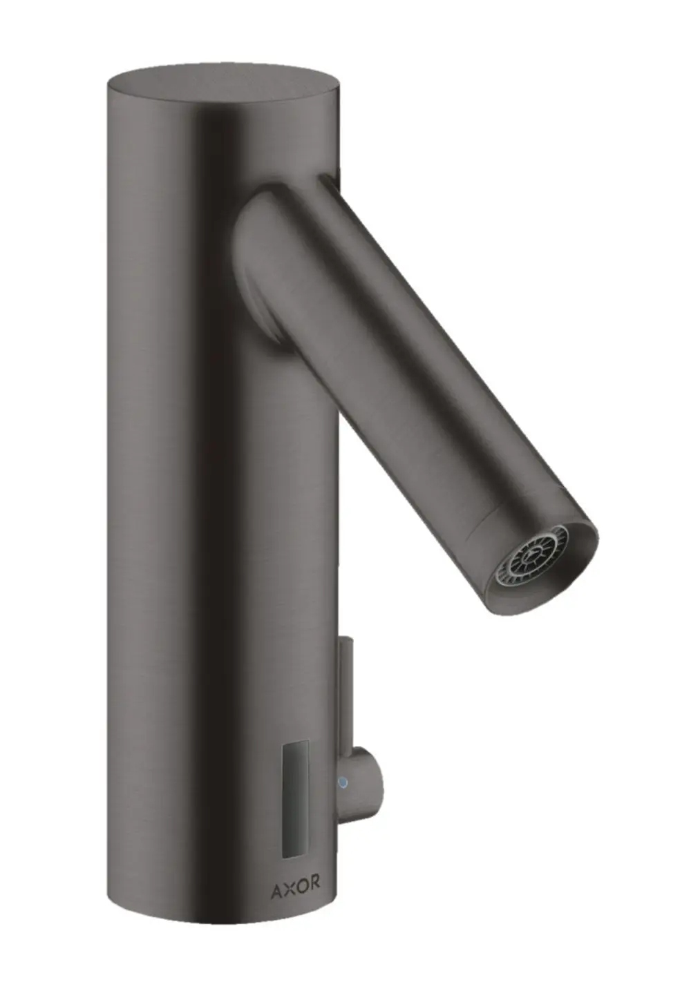 Waschtischmischer in brushed black chrome von AXOR mit elektronischer Temperaturregulierung und batteriebetriebener Steuerung, gefertigt aus Metall.